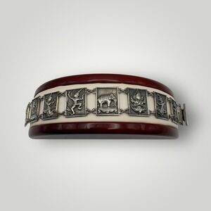 Siam Sterling Silver Panel Bracelet Figural Dance Motif 925 Vintage Thailand Sz8